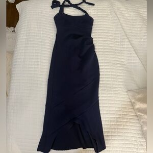 Elegant Navy Blue Halter Dress
